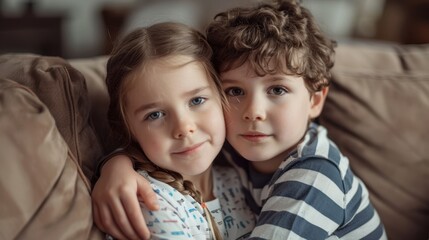 Canvas Print - The adorable hugging siblings