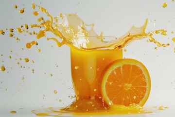 Aufkleber - A glass filled with freshly squeezed orange juice and a small amount of liquid on the surface, ready to be enjoyed