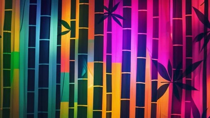 Poster - A vibrant pattern of overlapping colorful layers depicting a grove of bamboo stalks.
