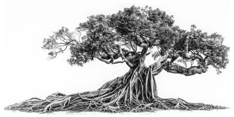 Poster - A simple drawing of a tree in black and white