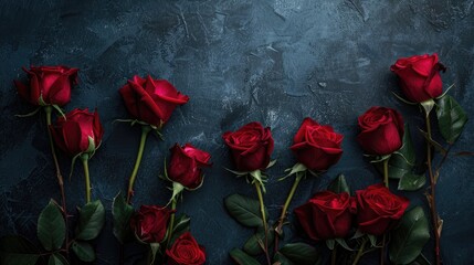 Poster - Red roses arranged on dark backdrop symbolizing Valentine s Day