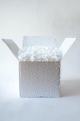 Poster - A white box containing a collection of white balls