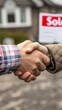 © Marcos - A satisfied client shaking hands with an agent, with the background subtly showing a 'Sold' property sign, linking the success to the effective use of purchased leads