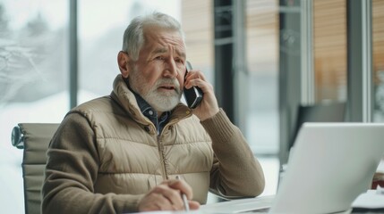 Wall Mural - The senior man on phone