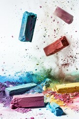 Poster - A colorful scene of crayons falling from the air, great for representing creativity and imagination