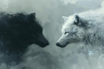 Poster - Two wolves standing opposite each other