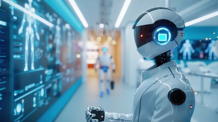 Poster - A robot is standing in the hospital healthcare