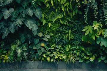 Poster - A close-up shot of a green wall covered in lush plants, ideal for use in interior design or environmental articles