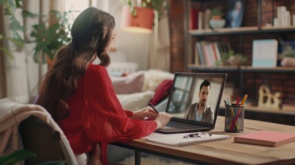 Wall Mural - The woman on video call