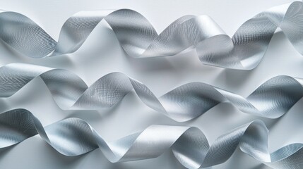 Poster - Close-up view of a bundle of silver ribbons, ideal for using as an accent in design or photography projects