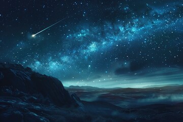 Wall Mural - A clear view of the stars in the night sky with a shooting star streaking across the canvas