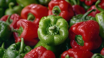 Poster - Fresh peppers with water droplets on the surface, great for food or still life photography