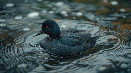 Canvas Print - A duck is seen swimming in calm waters, potentially suitable for use in scenes related to nature or wildlife