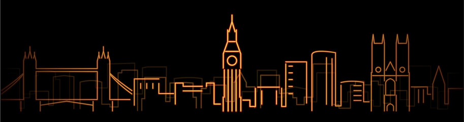 Wall Mural - London Bright Simple Line Skyline on Dark Background