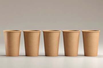 Poster - A row of four paper cups sitting on a table, often used in educational settings or office environments