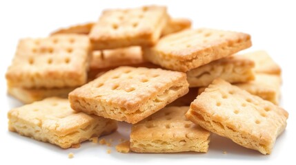 Poster - A pile of crackers on a white surface, great for photography or design projects