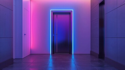 Modern entrance, neon simple door for a luxury house