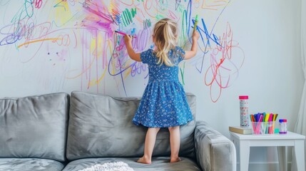 The girl drawing on wall