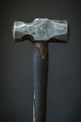 Aufkleber - A hammer is stuck in a piece of wood, with the handle visible and the head lodged firmly into the material