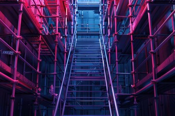 Aufkleber - A staircase leads up to the rooftop of a building, ideal for use in architectural or urban planning contexts