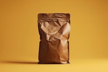 Poster - A simple paper bag placed on a bright yellow background, great for everyday use and crafting projects