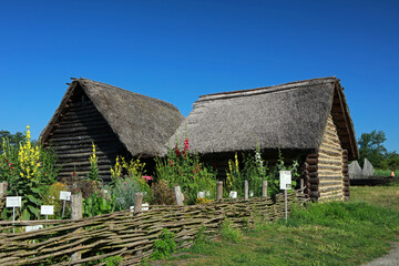 Old traditional wooden huts on Lednica Island, Lednica, Poland