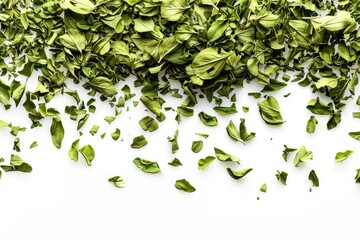 Aufkleber - A pile of fresh green leaves on a white surface, ideal for nature-inspired designs and projects