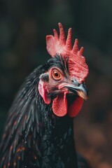 Aufkleber - A detailed view of a rooster's head and neck, featuring a bright red comb