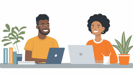 Poster - Two smiling freelancers working on laptops at desk