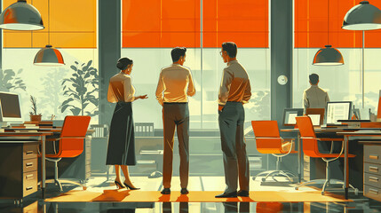 Aufkleber - Business people talking and planning in modern office with big windows