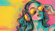 © Andres Mejia - Beautiful woman listening to music with headphones and wearing sunglasses