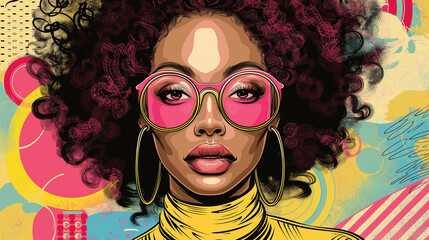 Poster - Fashion model wearing big pink glasses and yellow turtleneck