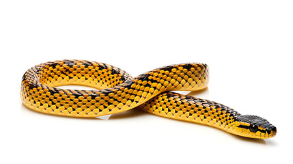 A yellow and black snake with scales, isolated on a white background, perfect for wildlife and nature projects. 
