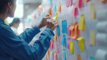Wall Mural - the hands placing sticky notes