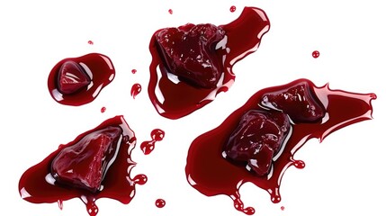 Poster - Three pieces of chocolate-covered treats splattered with blood on a white surface, often used as a crime scene or horror movie prop