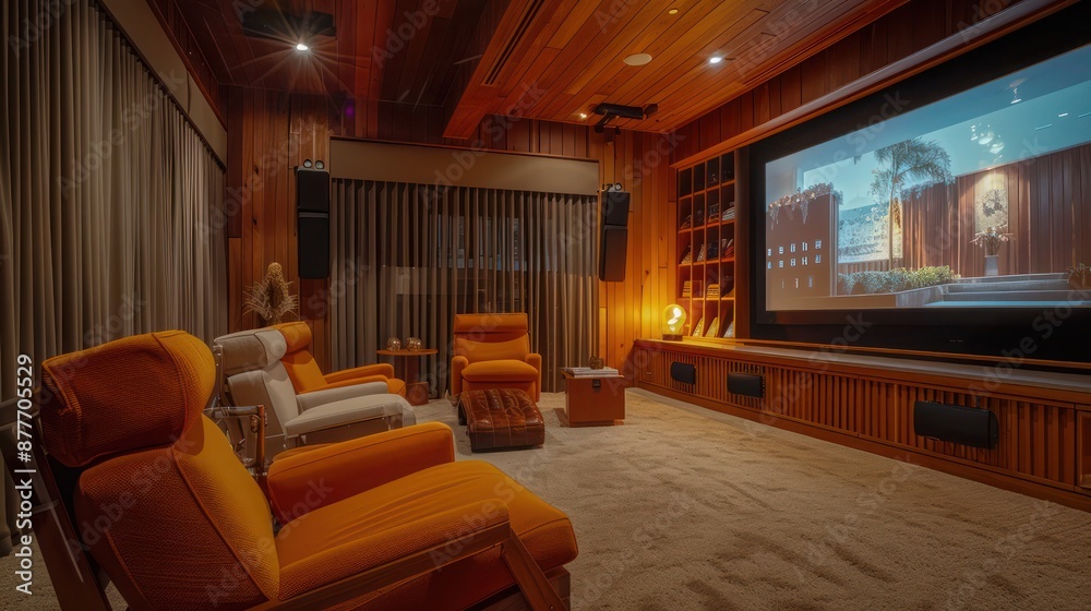 Mid-century modern suburban home with a private cinema that features ...