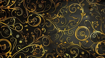 Wall Mural - Abstract black and gold pattern with complex motifs and stylish flourishes