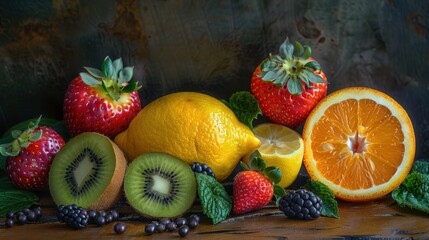 Wall Mural - The vibrant fruit assortment