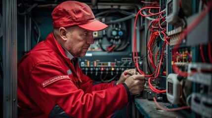 Poster - The technician repairing equipment.