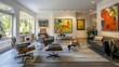 © Ramzan - Mid-century modern suburban home with a dedicated art gallery space that showcases a collection of modern art