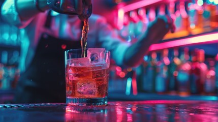 Wall Mural - The Cocktail with Neon Lights