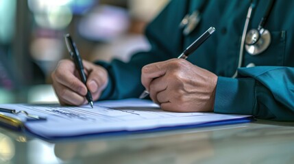 Canvas Print - The doctor writing on clipboard