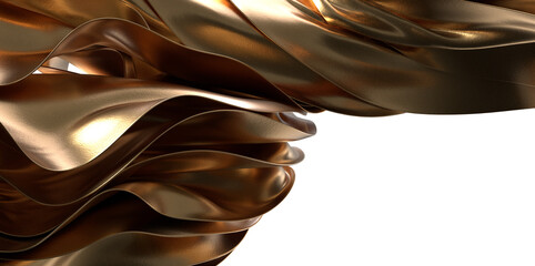 Sticker - Glamourous Ripples: Abstract 3D Gold Cloth Illustration with Mesmerizing Waves