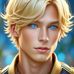 Wall Mural - ai generative of a young man with blonde hairdo and blue eyes posing