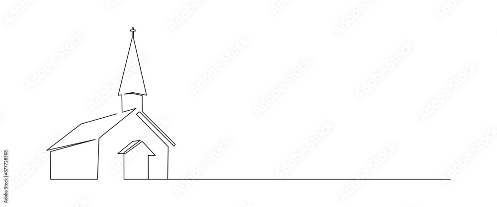 One continuous line drawing of church building with chapel. Catholic ...