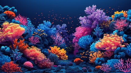 Wall Mural - Colorful coral reefs showcase the stunning beauty of underwater ecosystems with vibrant corals and marine life perfect for aquatic-themed backgrounds Background Illustration, Bright color tones, ,