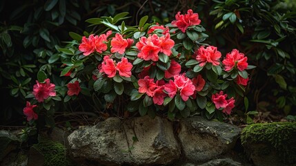 Poster - Pink Rhododendrons Bush Blooming