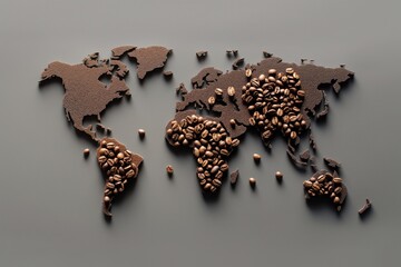 Canvas Print - a world map made of coffee beans