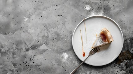 Wall Mural - Clean plate after eating dessert with fork on stylish cement background