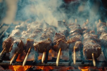 Sticker - meat skewers on a grill - barbecue stock videos royalty-free footage